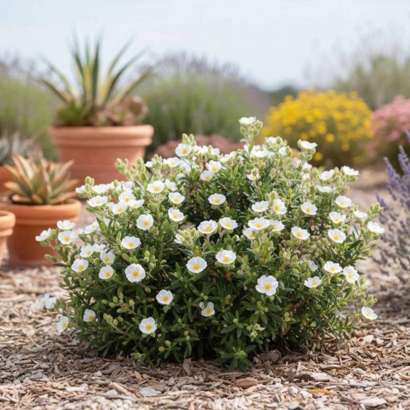 Ciste compact, Cistus à fleurs Blanche/ - feuillage Persistant - Lot de 3 godets