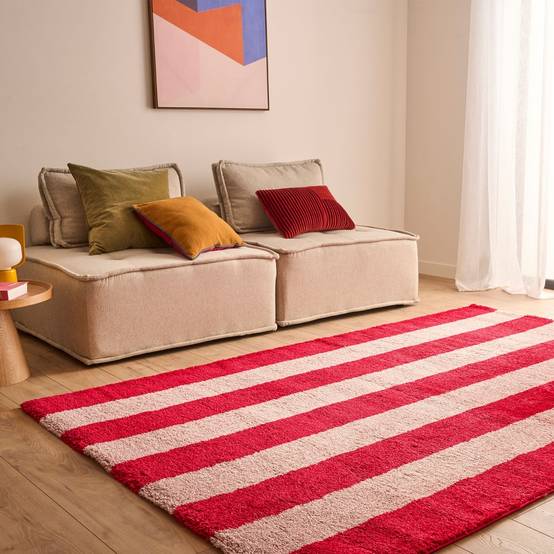 Tapis intérieur rayures rouge et rose 200x280cm - Pablo | sweeek - Image 1