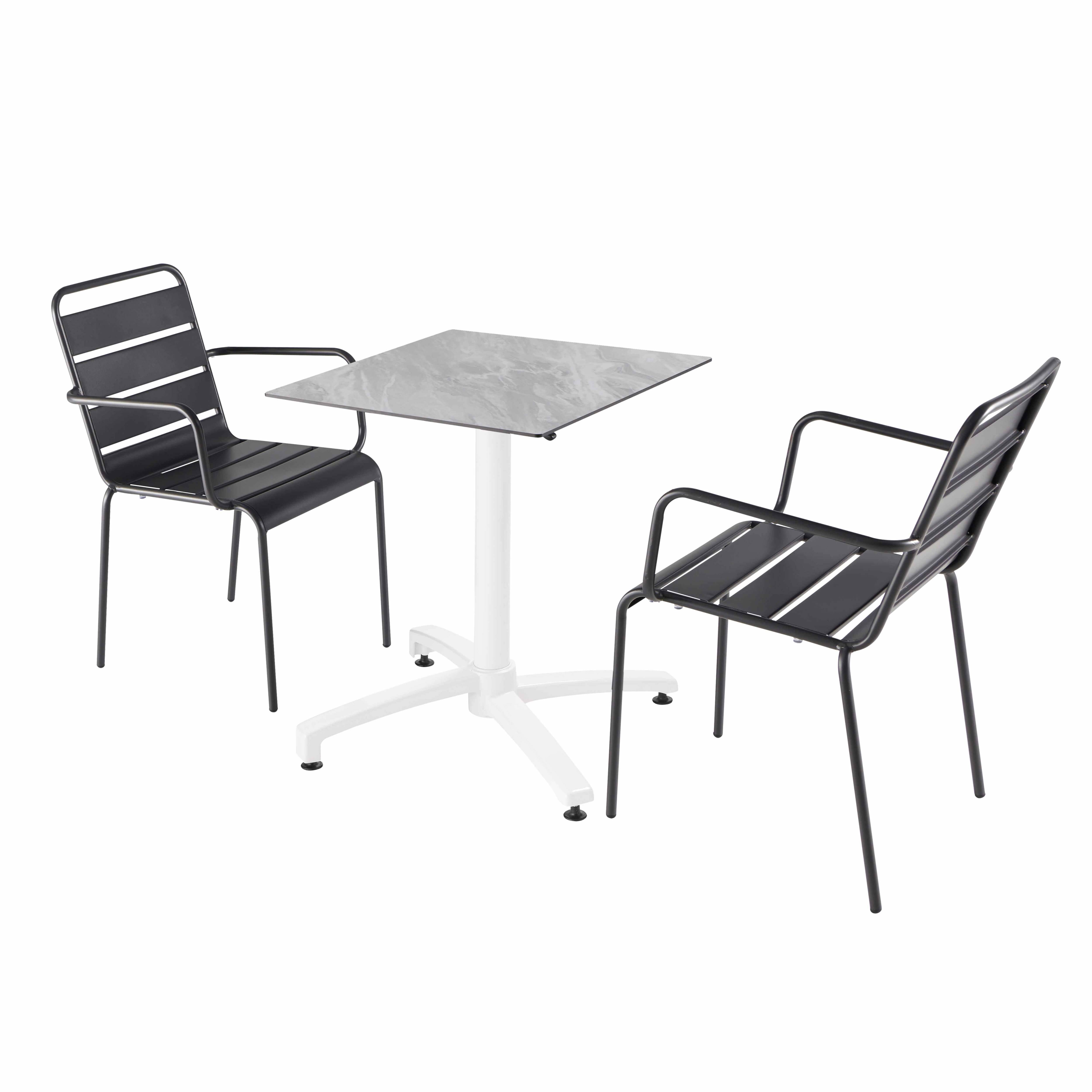 Oviala - Ensemble table de terrasse stratifié marbre avec 2 fauteuils gris - Oviala - Image 1