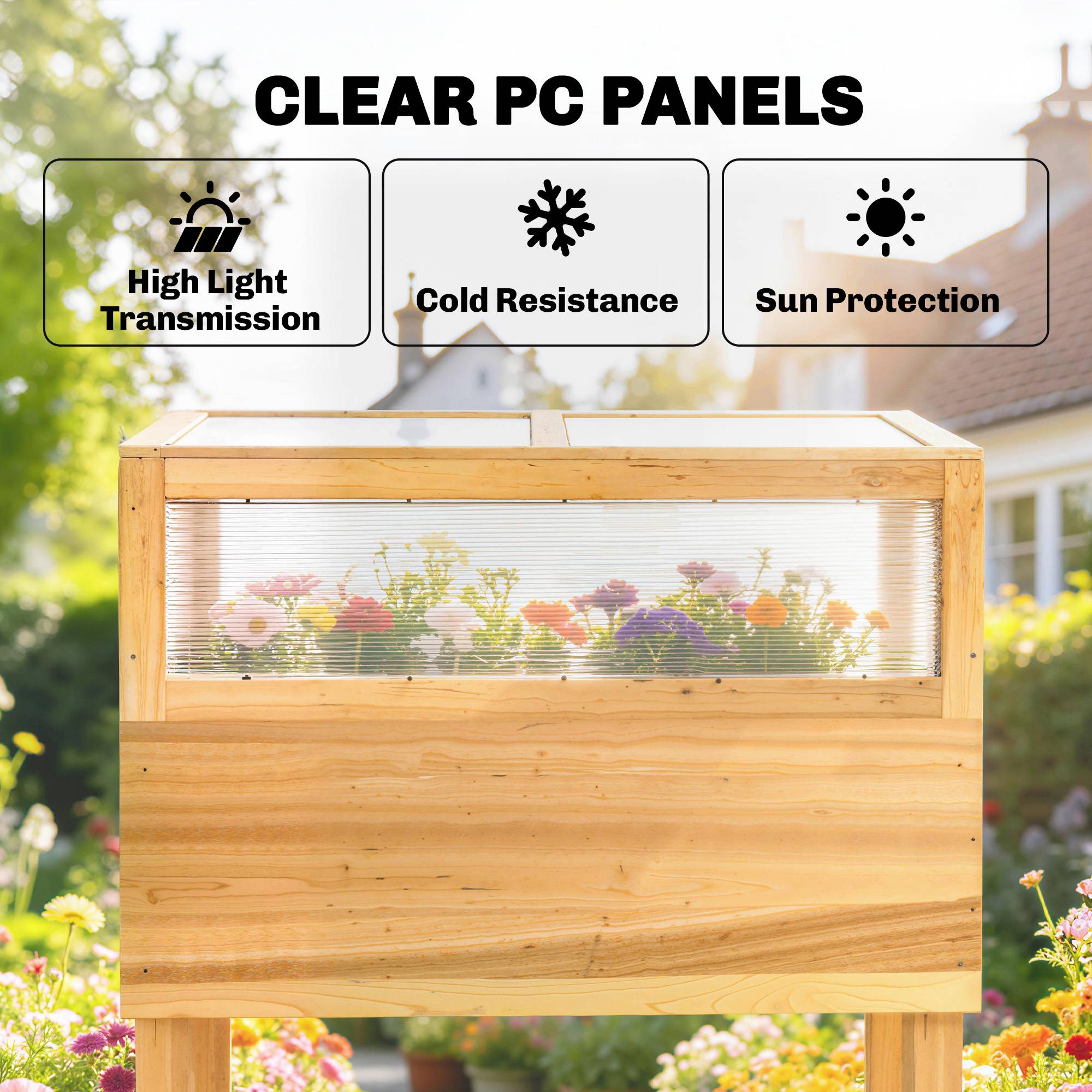 Carré potager sur pied avec serre bois naturel 80 x 45 x 108.5 cm - PANGIVO - Image 7