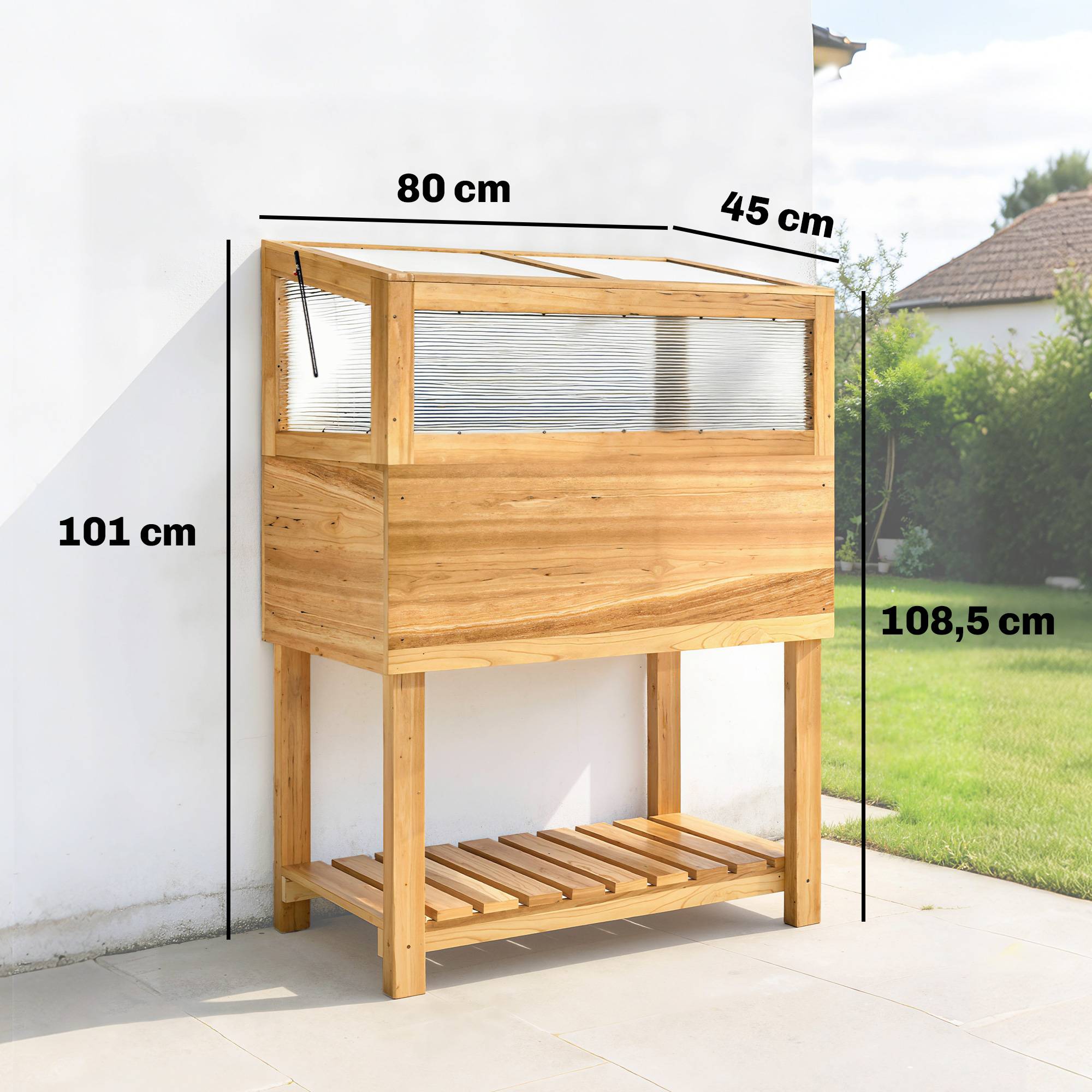 Carré potager sur pied avec serre bois naturel 80 x 45 x 108.5 cm - PANGIVO - Image 5