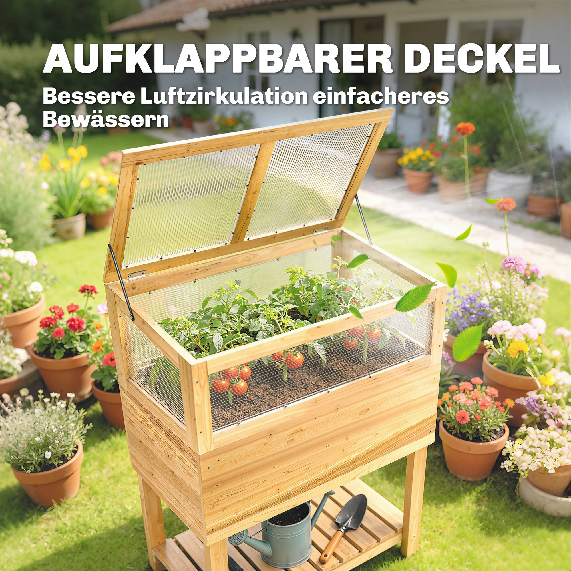 Carré potager sur pied avec serre bois naturel 80 x 45 x 108.5 cm - PANGIVO - Image 8