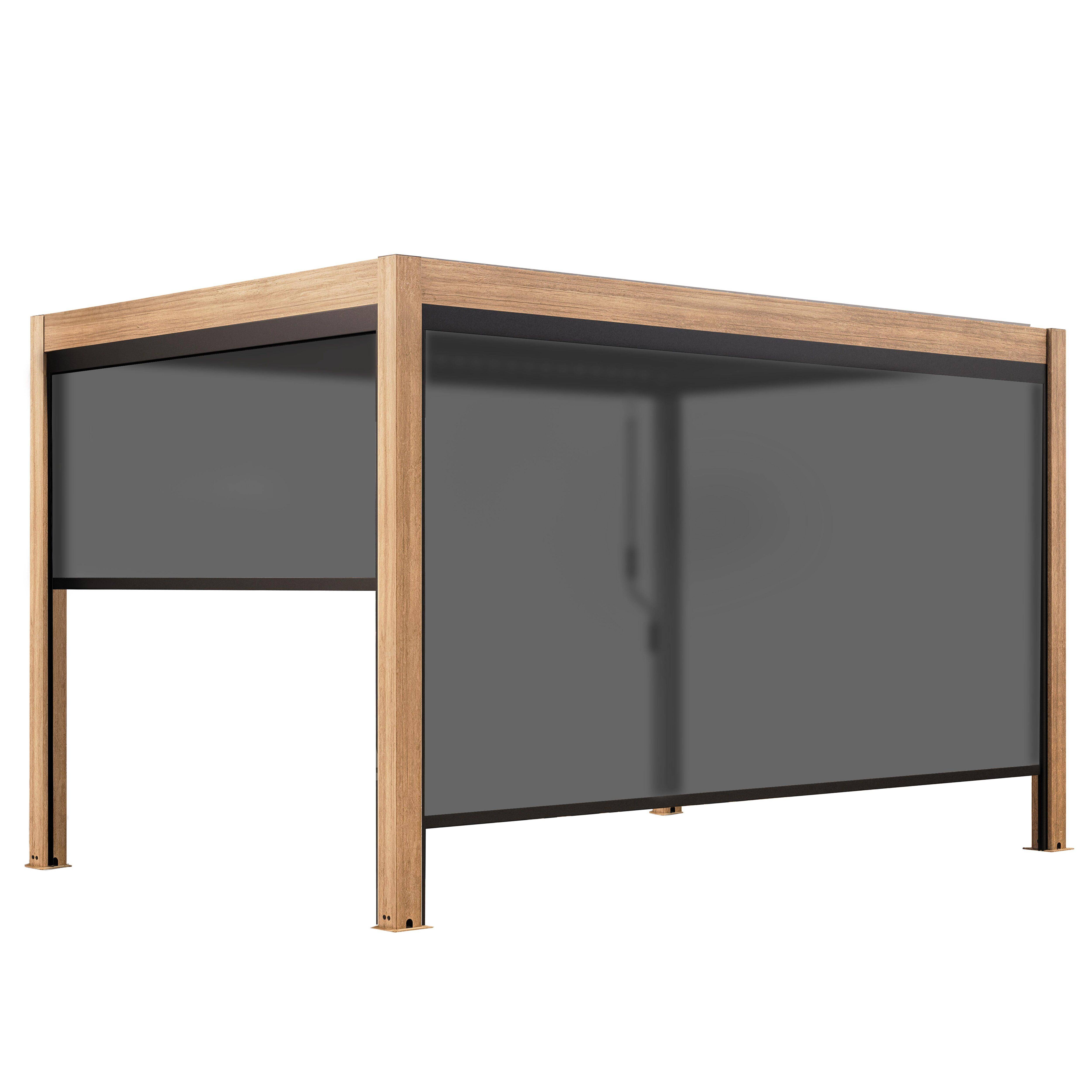 Oviala - Pergola bioclimatique autoportée 3x4 m et 2 stores bois gris Athenes - Oviala - Image 2