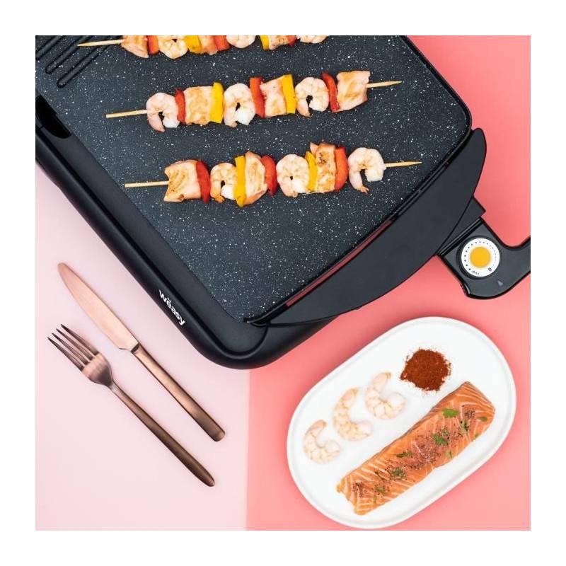 Weasy Sto52 Plancha éléctrique 2000w - Plaque Effet Pierre - 52x27cm - Température Réglable - Revetement Anti-adhésif - Bac - Image 5