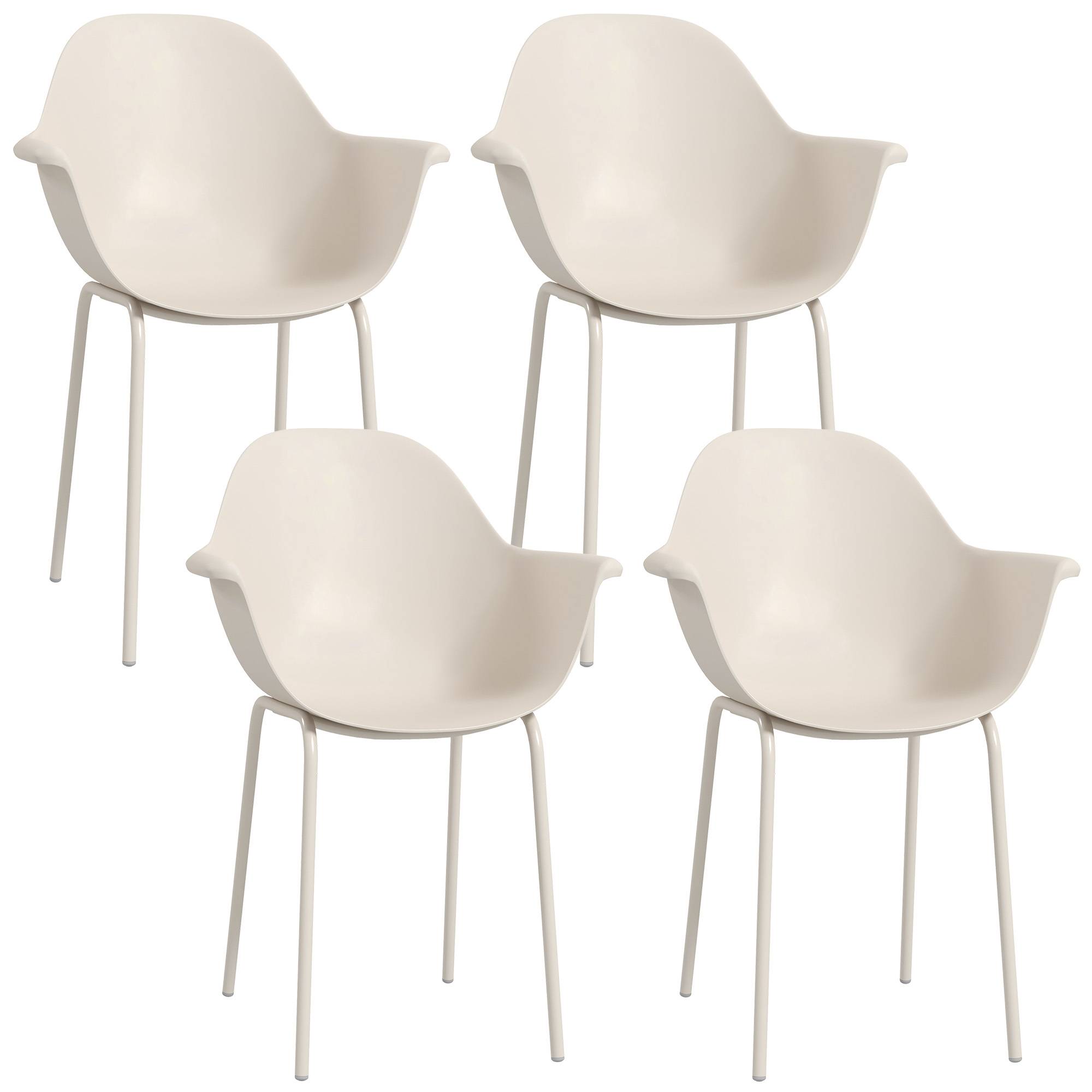 Chaise de jardin lot de 4 avec dossier haut et accoudoirs en acier et plastique gris 59 x 55 x 84 cm