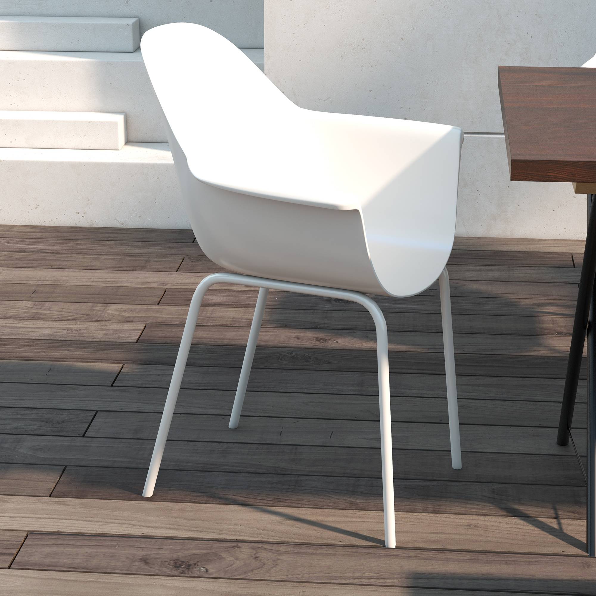 Chaise de jardin lot de 4 avec dossier haut et accoudoirs en acier et plastique gris 59 x 55 x 84 cm - Image 3
