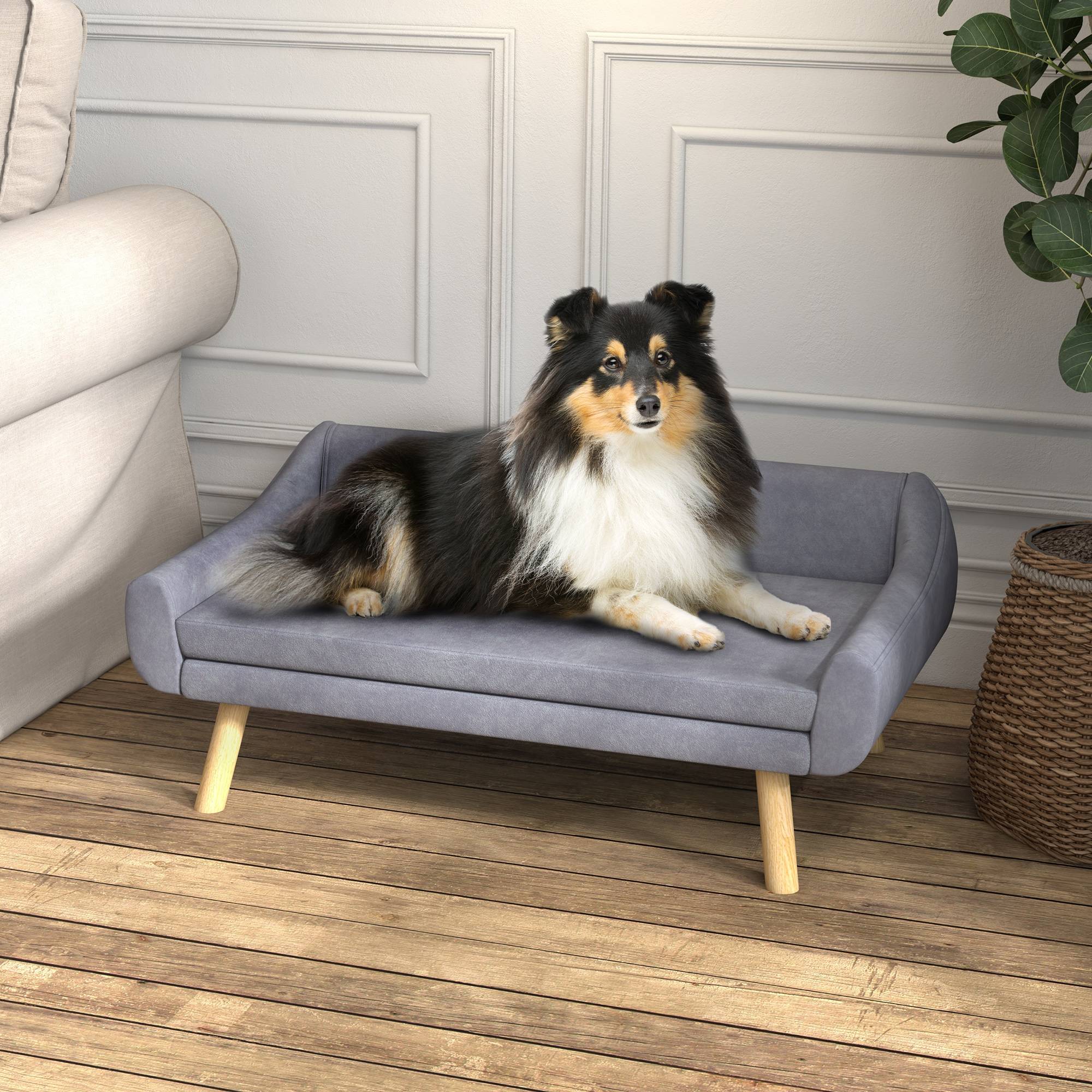 ComfortXL - Canapé pour chien bois de pin 102 x 58,5 x 42,5 cm gris pour intérieur coussin amovible doux et stable - Image 1