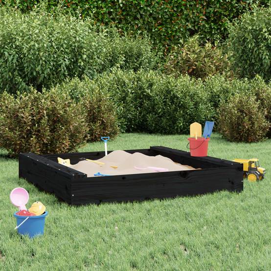 Bac à sable - Maison de jeu pour enfants avec sièges noir carré bois de pin massif-JU12094 - Image 2