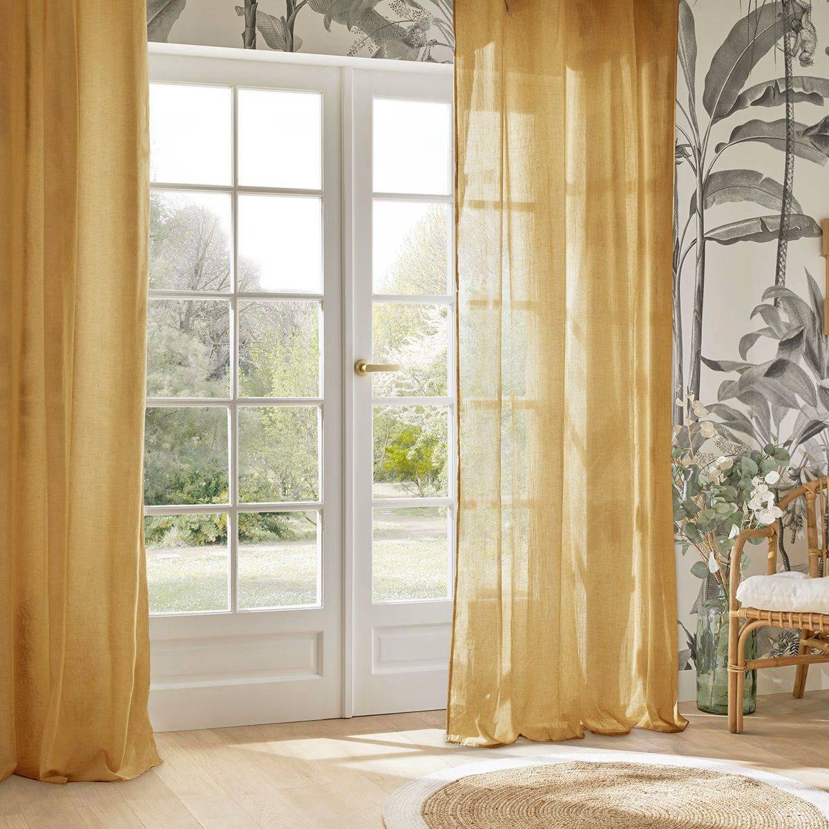 Voilage à œillets en polyester et coton Jaune cumin 135 x 240 cm - Image 2