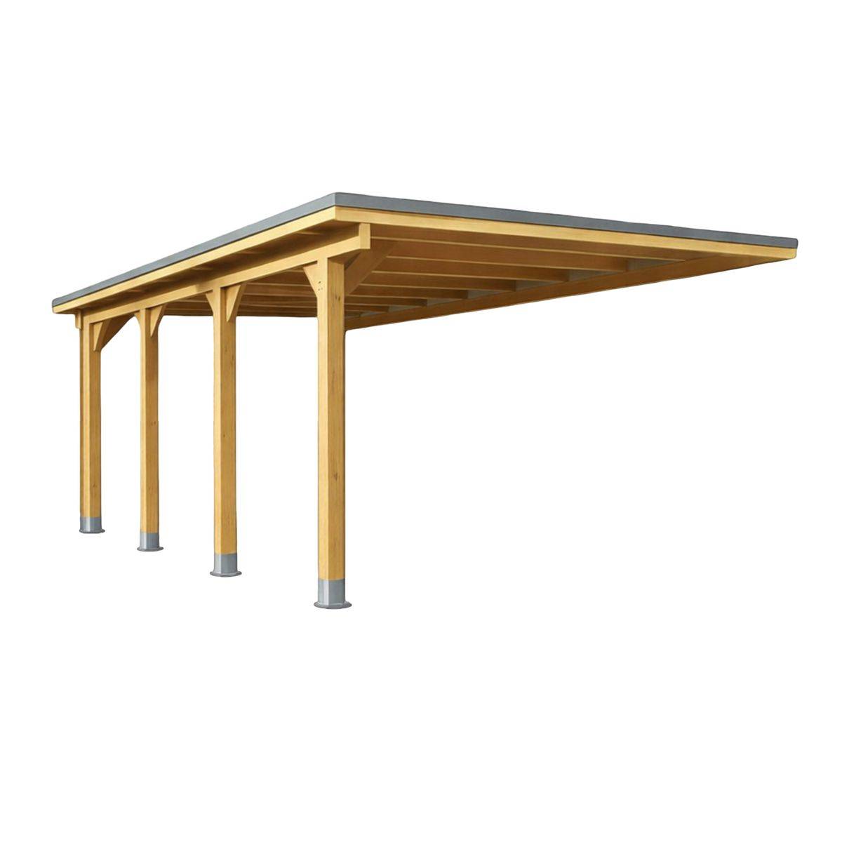 Direct Abris - Carport Adosse Bois RIVERSIDE - 1 Voiture - 363 x 555 - Abris Voiture - Feutre Bitumeux sur les Voliges - Bandeau de Finition - Image 2