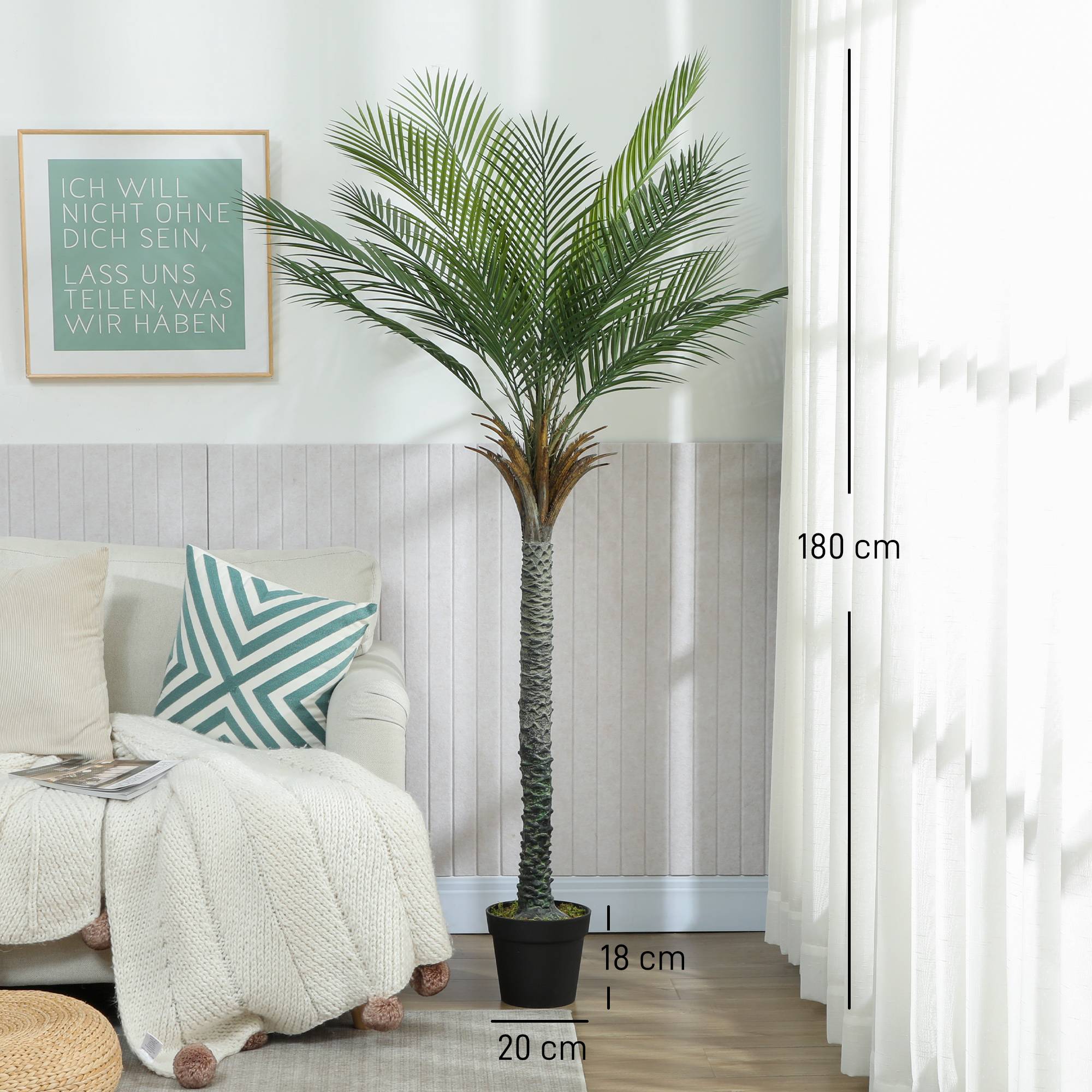Palmier artificiel 180 cm, plante artificielle tropicale en pot, 15 feuilles réalistes, pour salon, chambre, bureau - Image 5