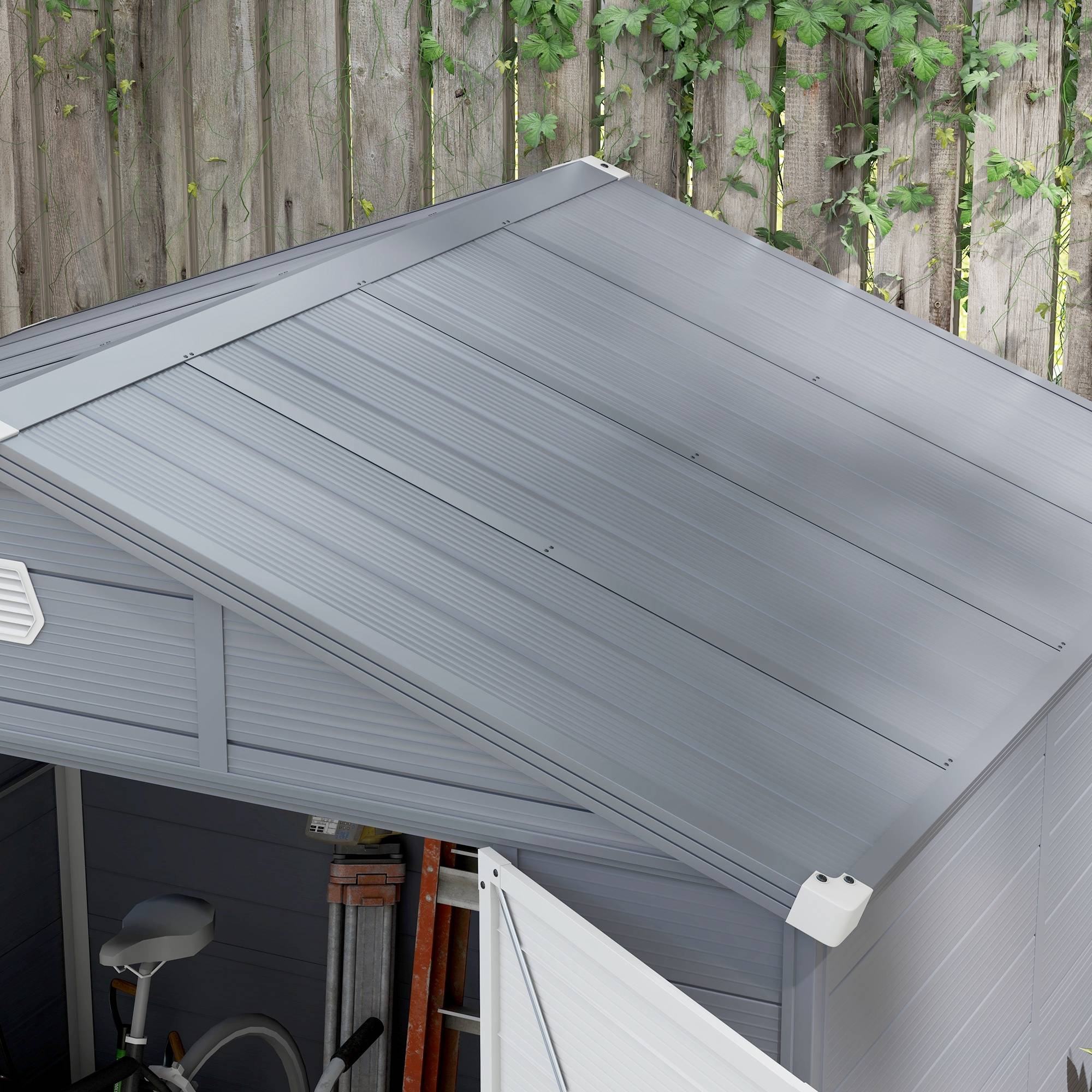 Abri de jardin résine pour extérieur rangement outils et vélos 240x190cm gris - ComfortXL Outdoor Living - Image 7