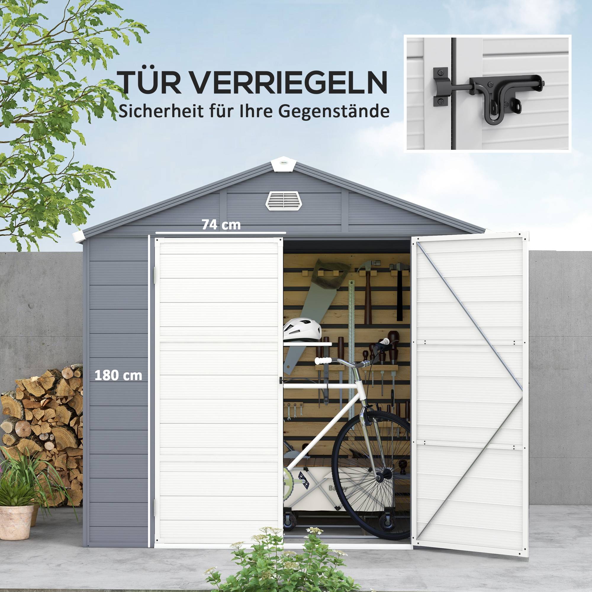 Abri de jardin résine pour extérieur rangement outils et vélos 240x190cm gris - ComfortXL Outdoor Living - Image 5