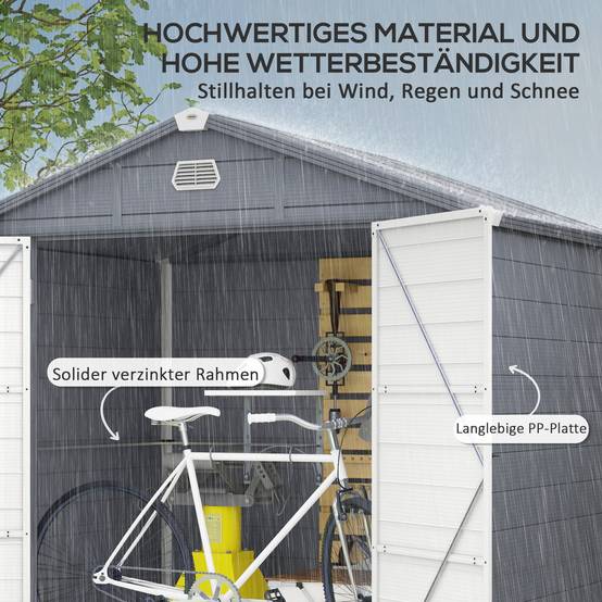Abri de jardin résine pour extérieur rangement outils et vélos 240x190cm gris - ComfortXL Outdoor Living - Image 4