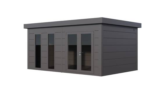 Telluria - Abri acier de 19,3 m² anthracite porte double vitrée et 2 fenêtres en façade - LUMINATO 5436+ TELLURIA - Image 1