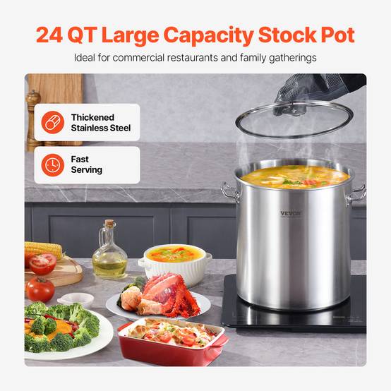 VEVOR Marmite acier inox 22.7L, couvercle, poignée, qualité commerciale, argent. - Image 2