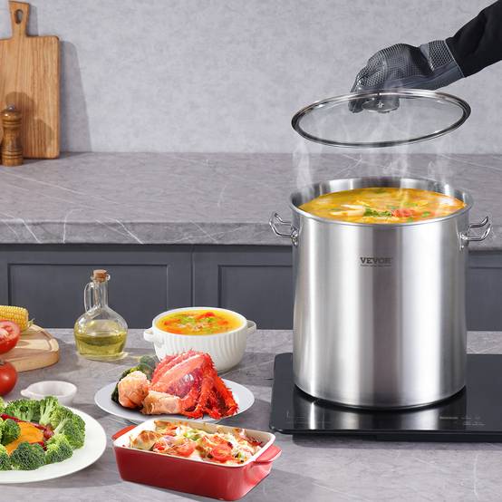 VEVOR Marmite acier inox 22.7L, couvercle, poignée, qualité commerciale, argent. - Image 8