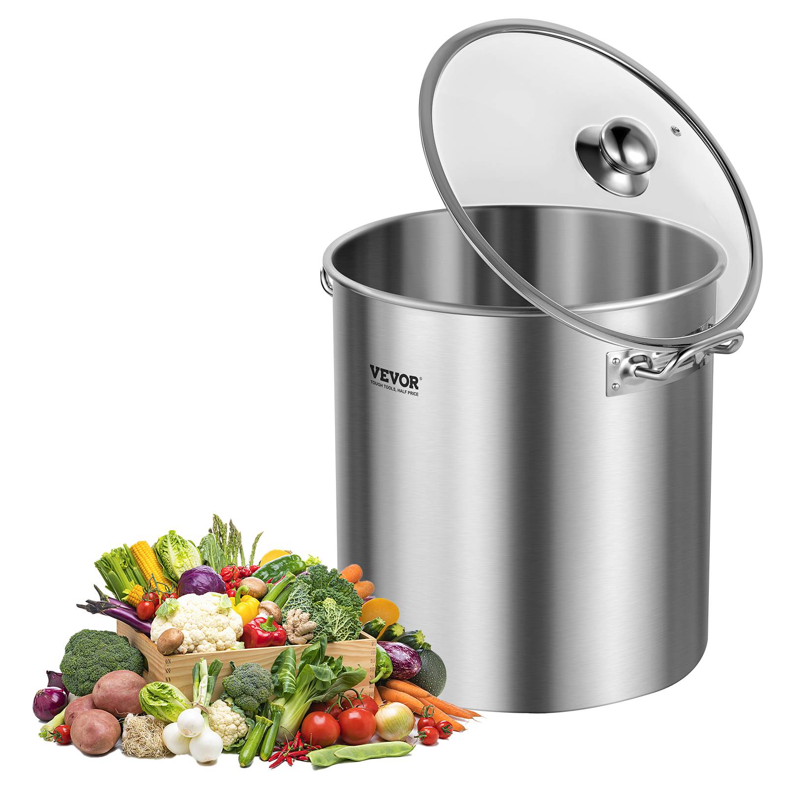 VEVOR Marmite acier inox 22.7L, couvercle, poignée, qualité commerciale, argent. - Image 1