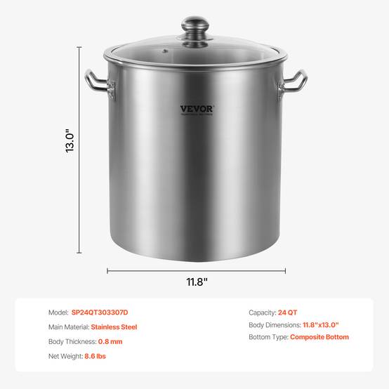VEVOR Marmite acier inox 22.7L, couvercle, poignée, qualité commerciale, argent. - Image 7