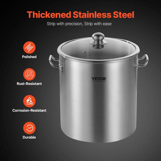 VEVOR Marmite acier inox 22.7L, couvercle, poignée, qualité commerciale, argent. - Image 3