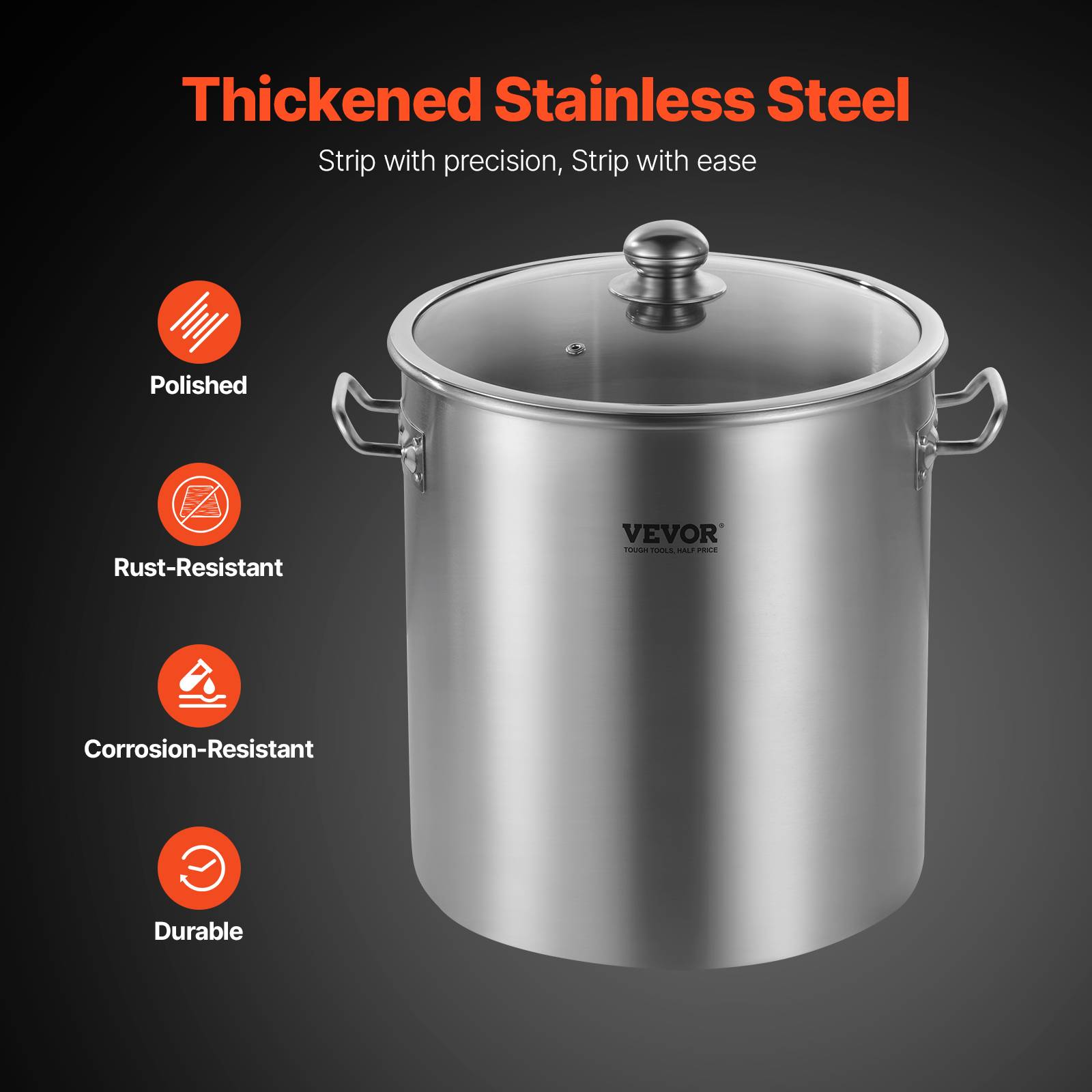 VEVOR Marmite acier inox 22.7L, couvercle, poignée, qualité commerciale, argent. - Image 3