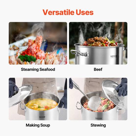 VEVOR Marmite acier inox 22.7L, couvercle, poignée, qualité commerciale, argent. - Image 6