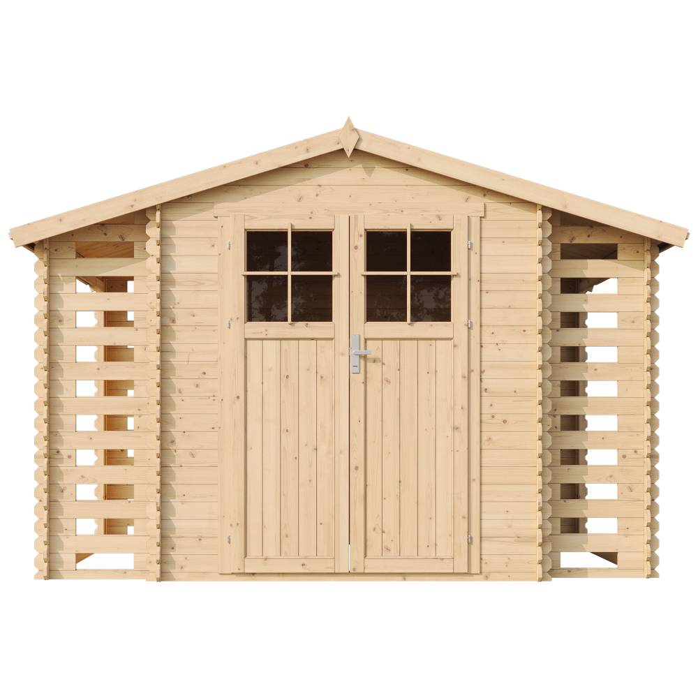 Timbela - Abri de jardin en bois et range bûches extérieur I206xL328xH218 cm/ 3,53+0,97+0,97 m² - 19 mm d’épaisseur - Timbela M391F - Image 3