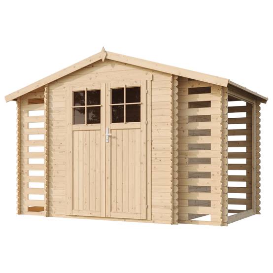 Timbela - Abri de jardin en bois et range bûches extérieur I206xL328xH218 cm/ 3,53+0,97+0,97 m² - 19 mm d’épaisseur - Timbela M391F - Image 4