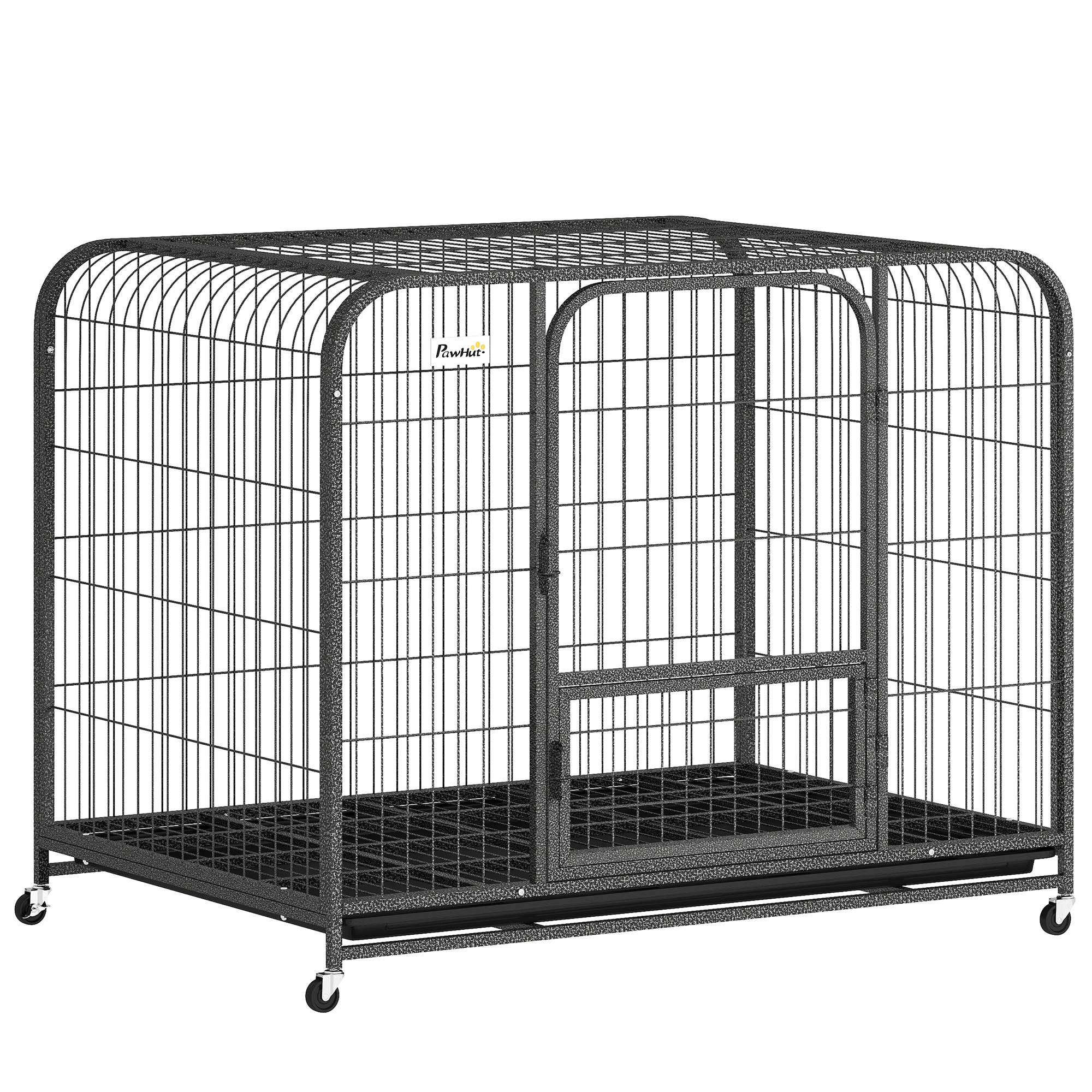 Cage pour chien en acier avec roulettes, 3 portes, plateau amovible et verrouillage sécurisé, noire - Image 1