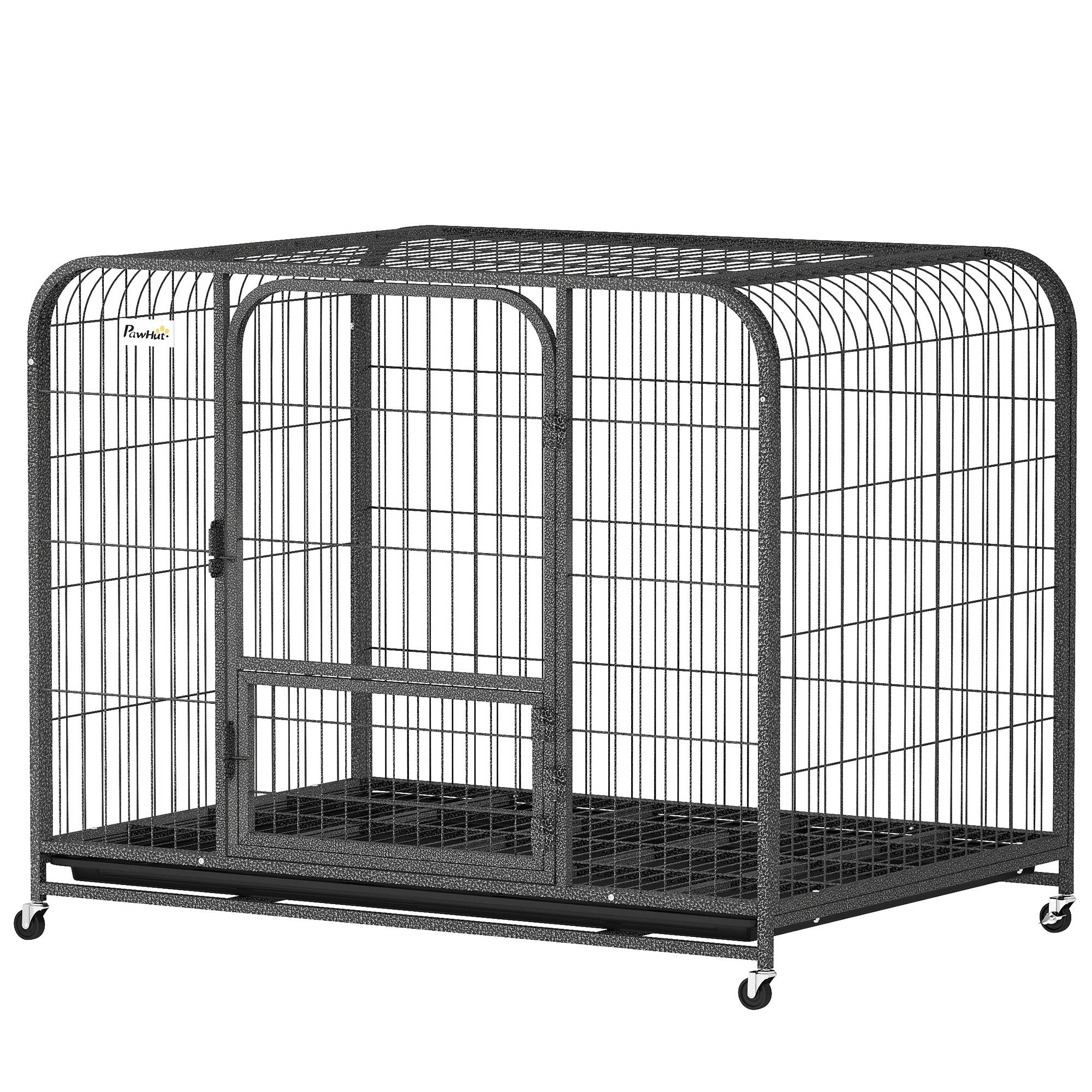 Cage pour chien en acier avec roulettes, 3 portes, plateau amovible et verrouillage sécurisé, noire - Image 2
