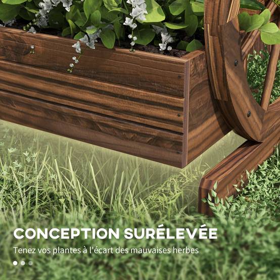 Jardinière sur pieds bois sapin terrasse jardin 3 niveaux design charrette 62x61cm - ComfortXL Outdoor Living - Image 8