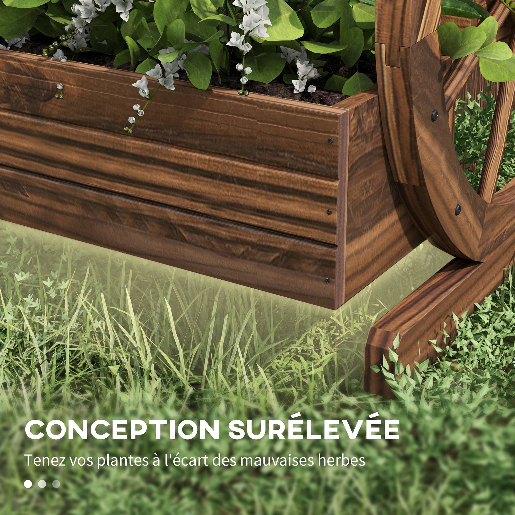 Jardinière sur pieds bois sapin terrasse jardin 3 niveaux design charrette 62x61cm - ComfortXL Outdoor Living - Image 8