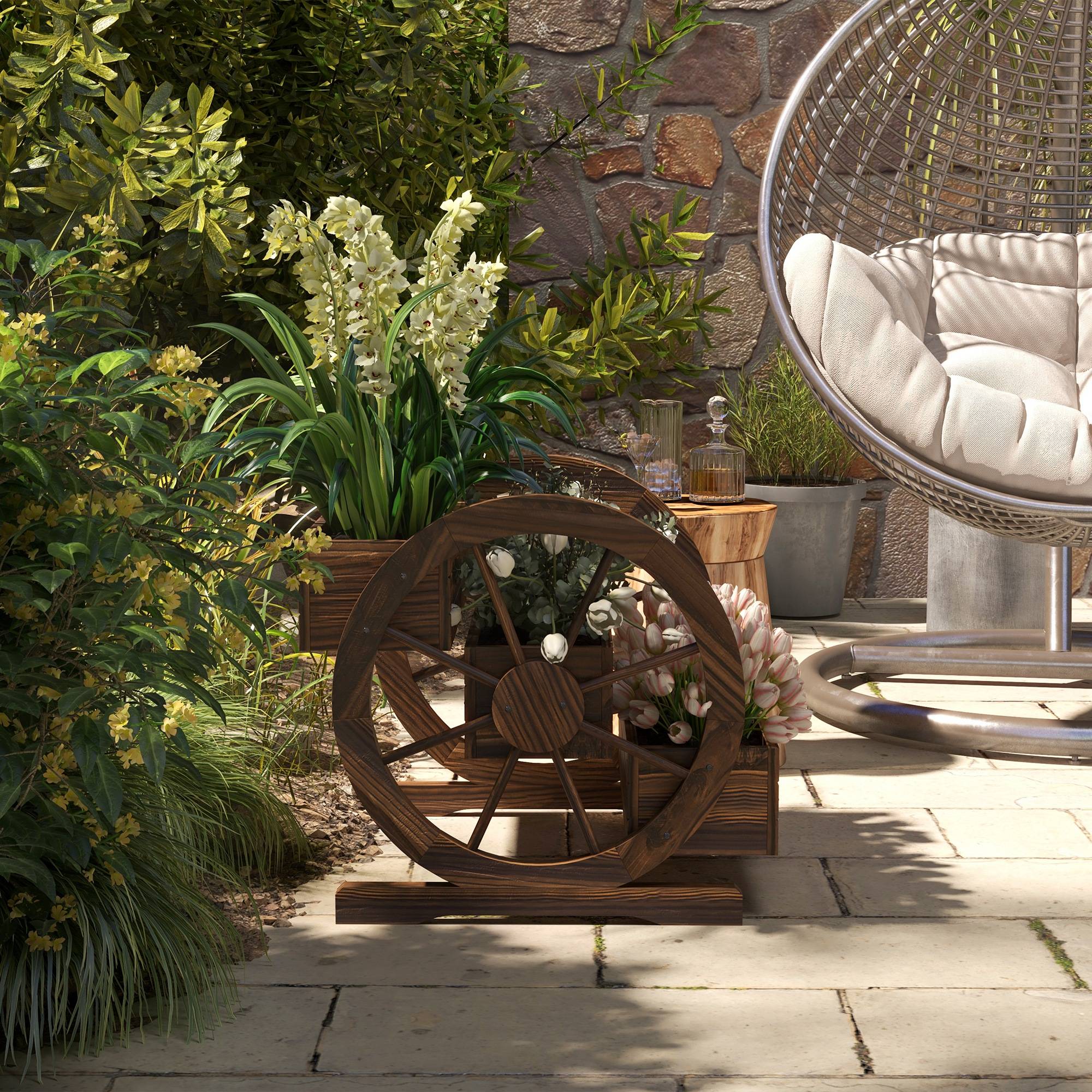 Jardinière sur pieds bois sapin terrasse jardin 3 niveaux design charrette 62x61cm - ComfortXL Outdoor Living - Image 10