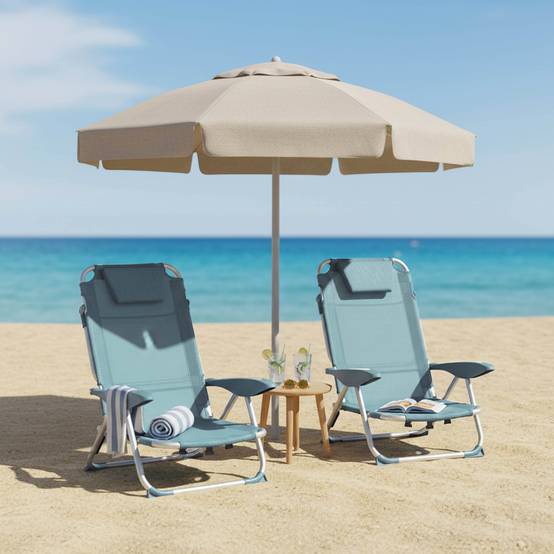 Oviala - Lot de 2 fauteuils clic clac des plages en polyester bleu ciel Clic Clac des plages - Oviala - Image 2