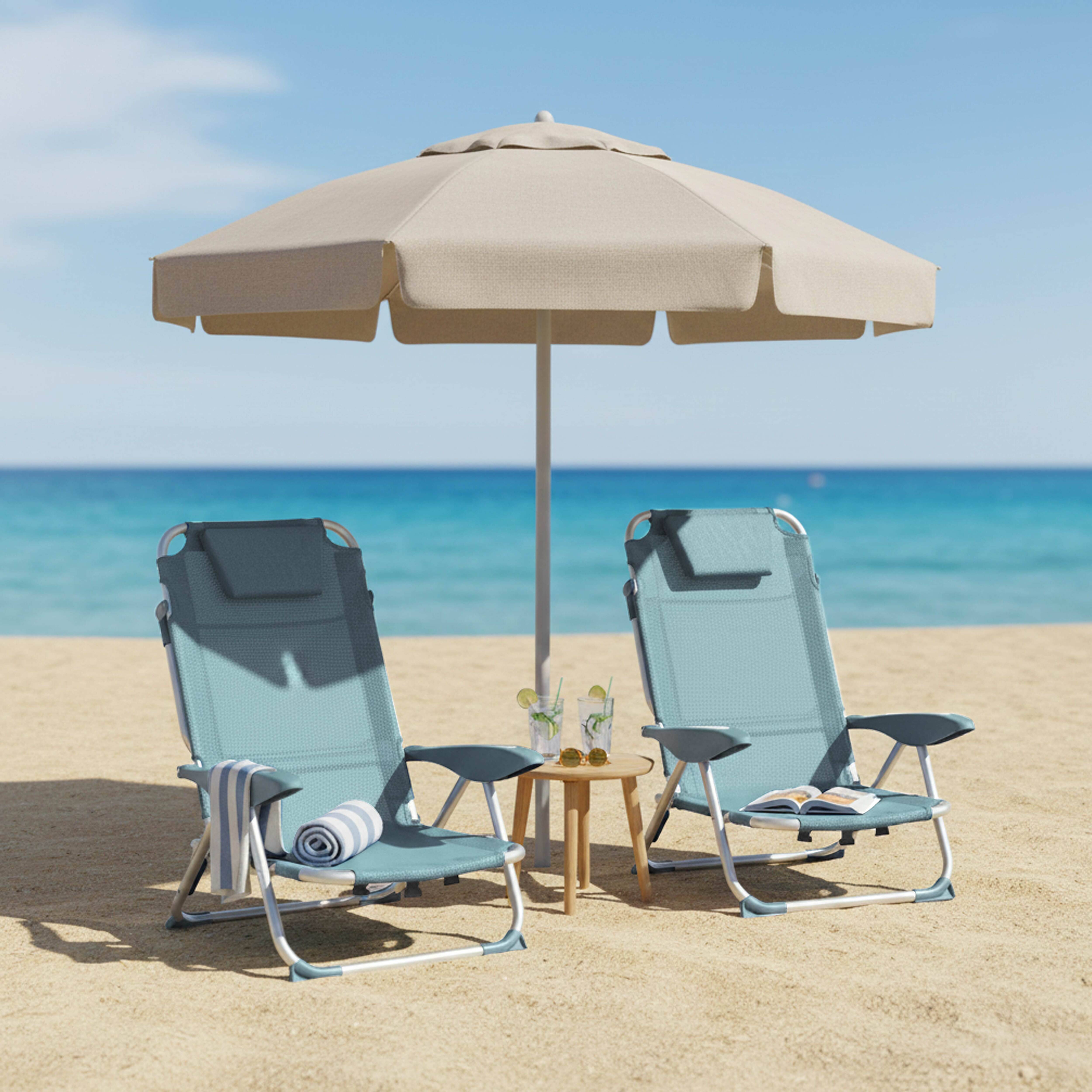 Oviala - Lot de 2 fauteuils clic clac des plages en polyester bleu ciel Clic Clac des plages - Oviala - Image 2