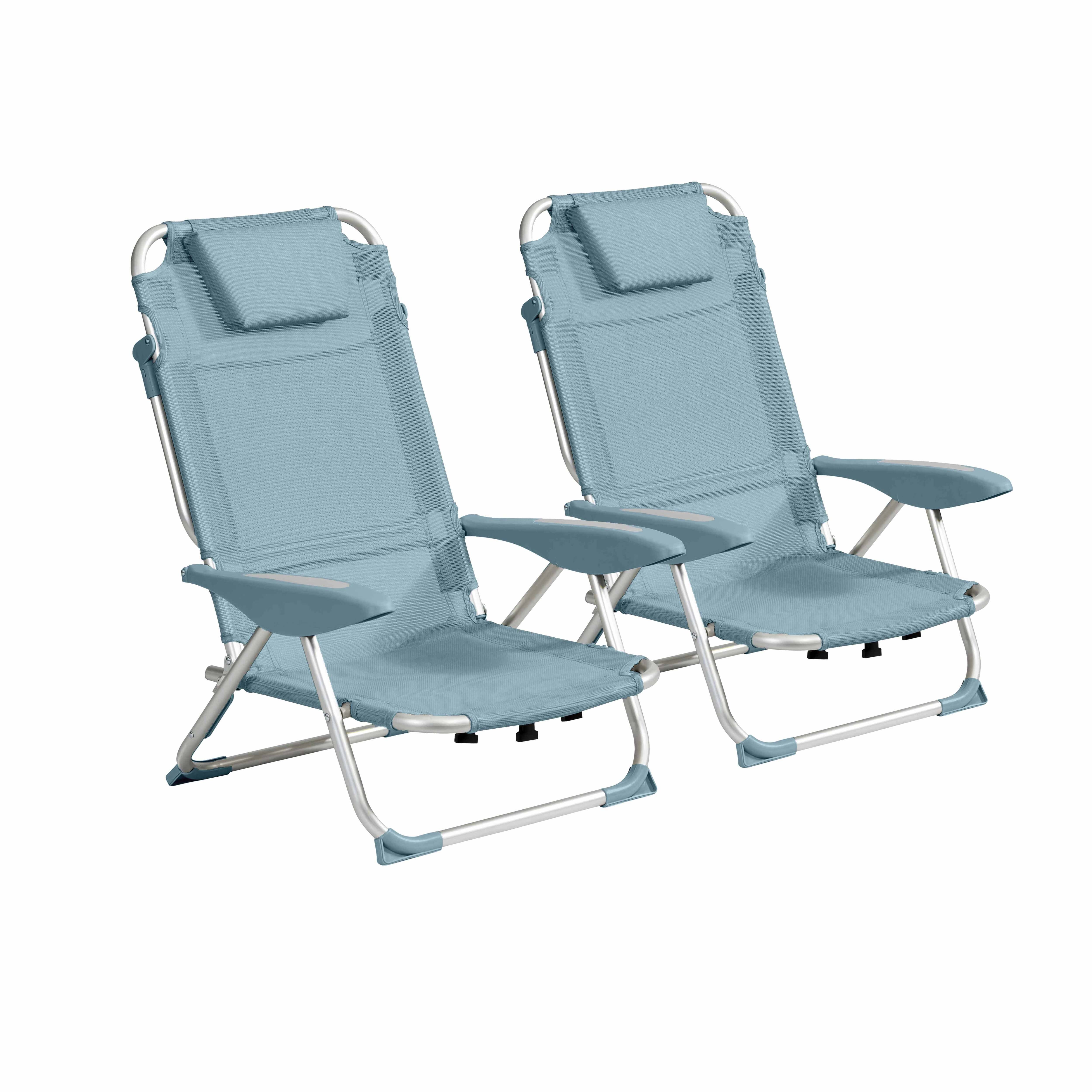 Oviala - Lot de 2 fauteuils clic clac des plages en polyester bleu ciel Clic Clac des plages - Oviala - Image 1