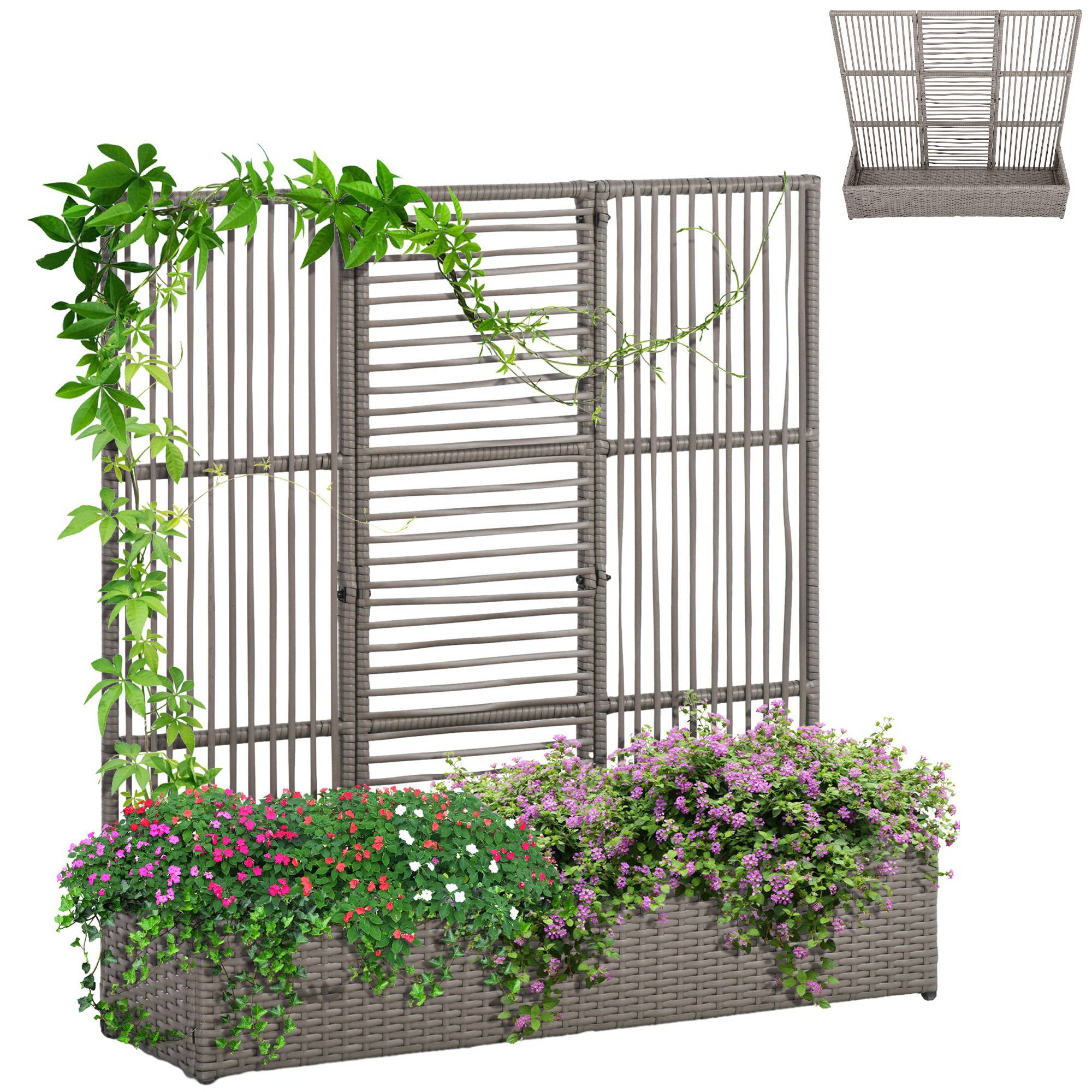 Jardinière avec treillis, résistante, polyrotin, 103x29x103 cm, gris - Image 1
