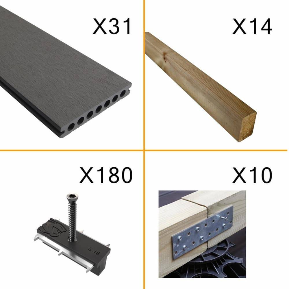 Kit Terrasse ATLANTA 10m² Platinium - 31 Lames de Terrasse (220 x 14.5 x 2.25 cm) - Garantie 15 ans - Fixation par Clips - Image 2