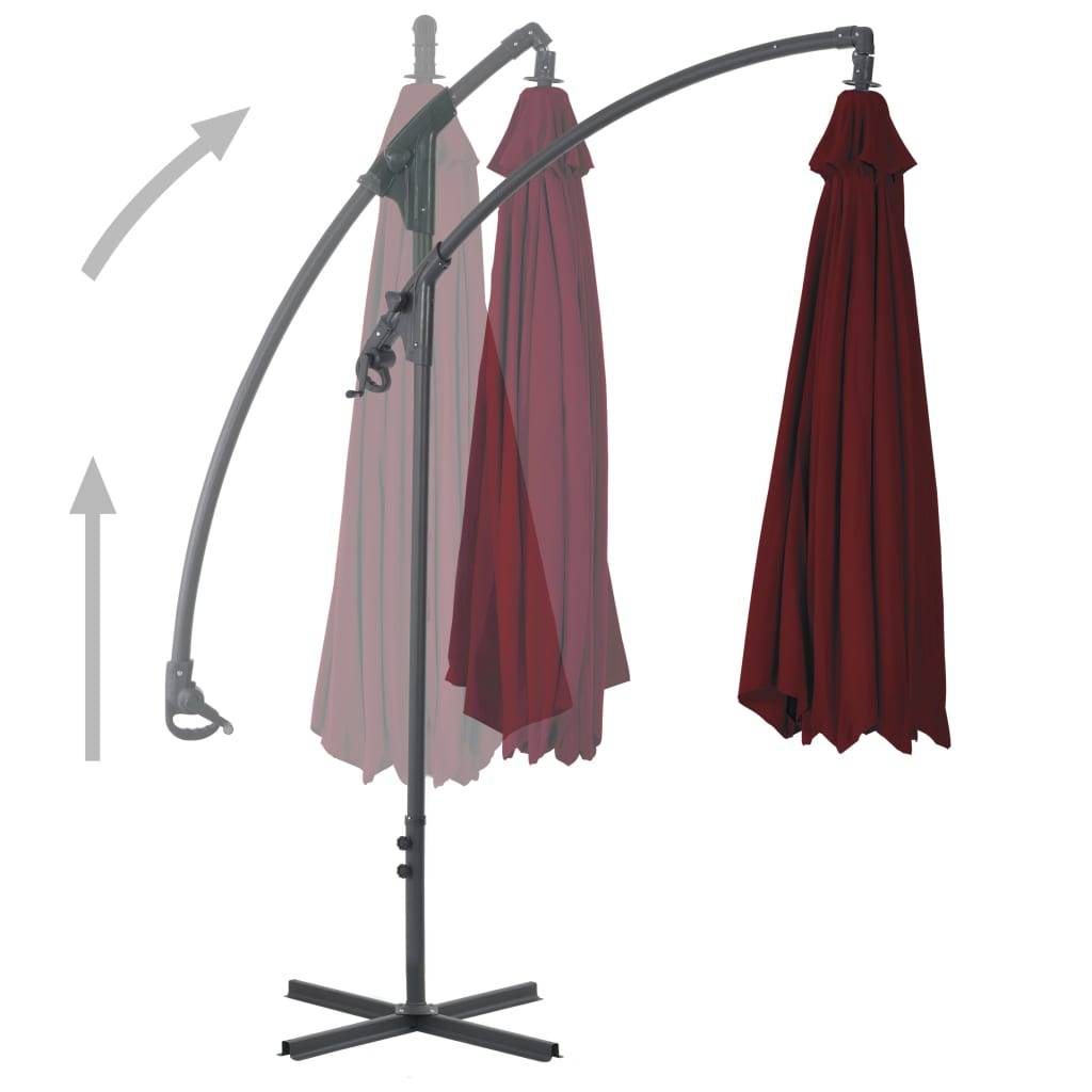Helloshop26 - Parasol meuble de jardin déporté avec mât en acier 250 x 250 cm rouge bordeaux - Image 2