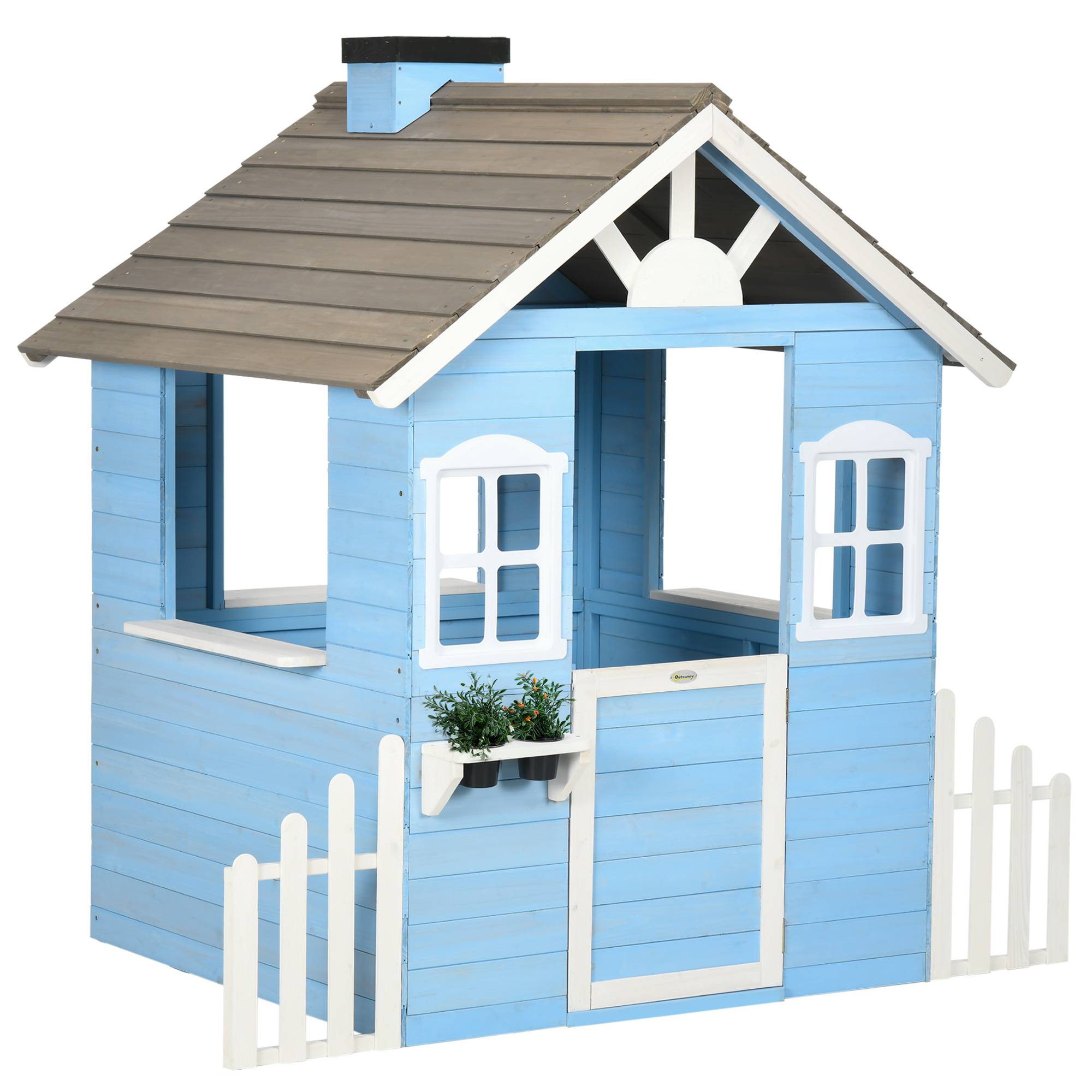 Cabane de jeu pour enfant maison de jardin en bois porte et fenêtres de 3 à 7 ans dim. 151L x 112.5l x 142H cm bleu - Image 2