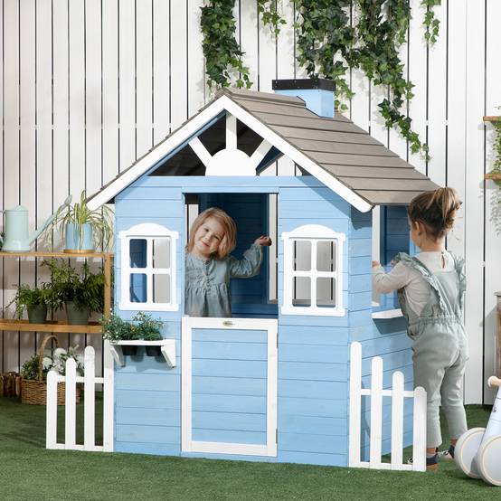 Cabane de jeu pour enfant maison de jardin en bois porte et fenêtres de 3 à 7 ans dim. 151L x 112.5l x 142H cm bleu - Image 3