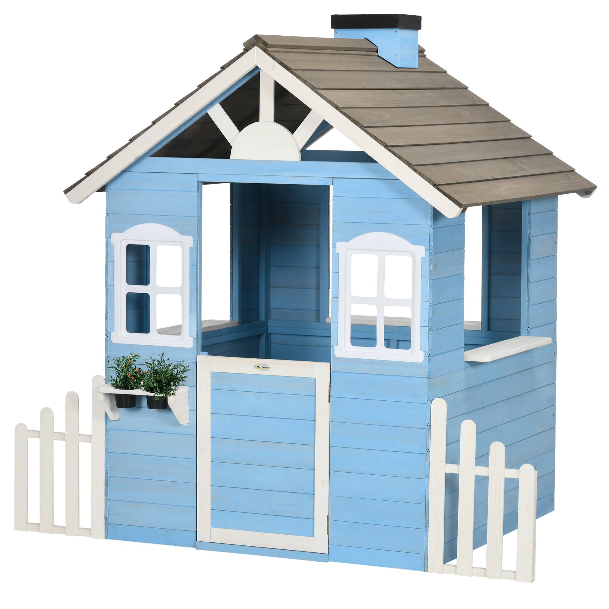 Cabane de jeu pour enfant maison de jardin en bois porte et fenêtres de 3 à 7 ans dim. 151L x 112.5l x 142H cm bleu - Image 1
