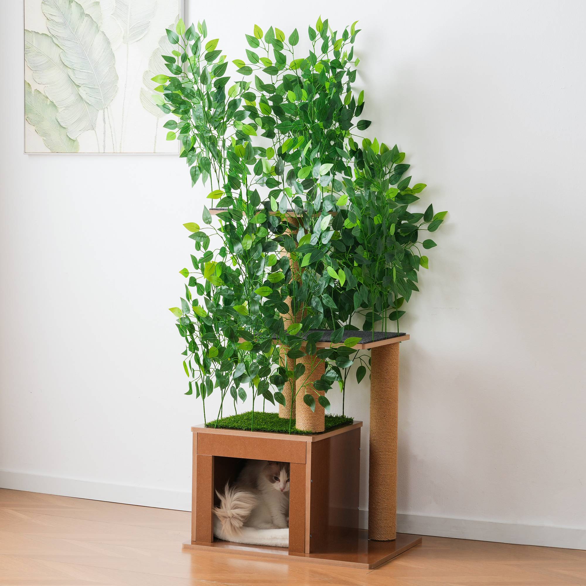 Arbre à chat design arbre en bois MDF pour chats griffoir et cachette 158cm vert - ComfortXL Outdoor Living - Image 1