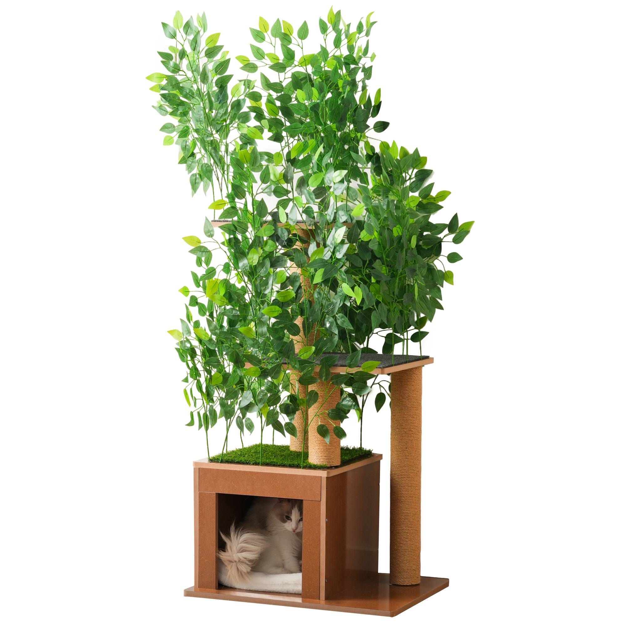 Arbre à chat design arbre en bois MDF pour chats griffoir et cachette 158cm vert - ComfortXL Outdoor Living - Image 2