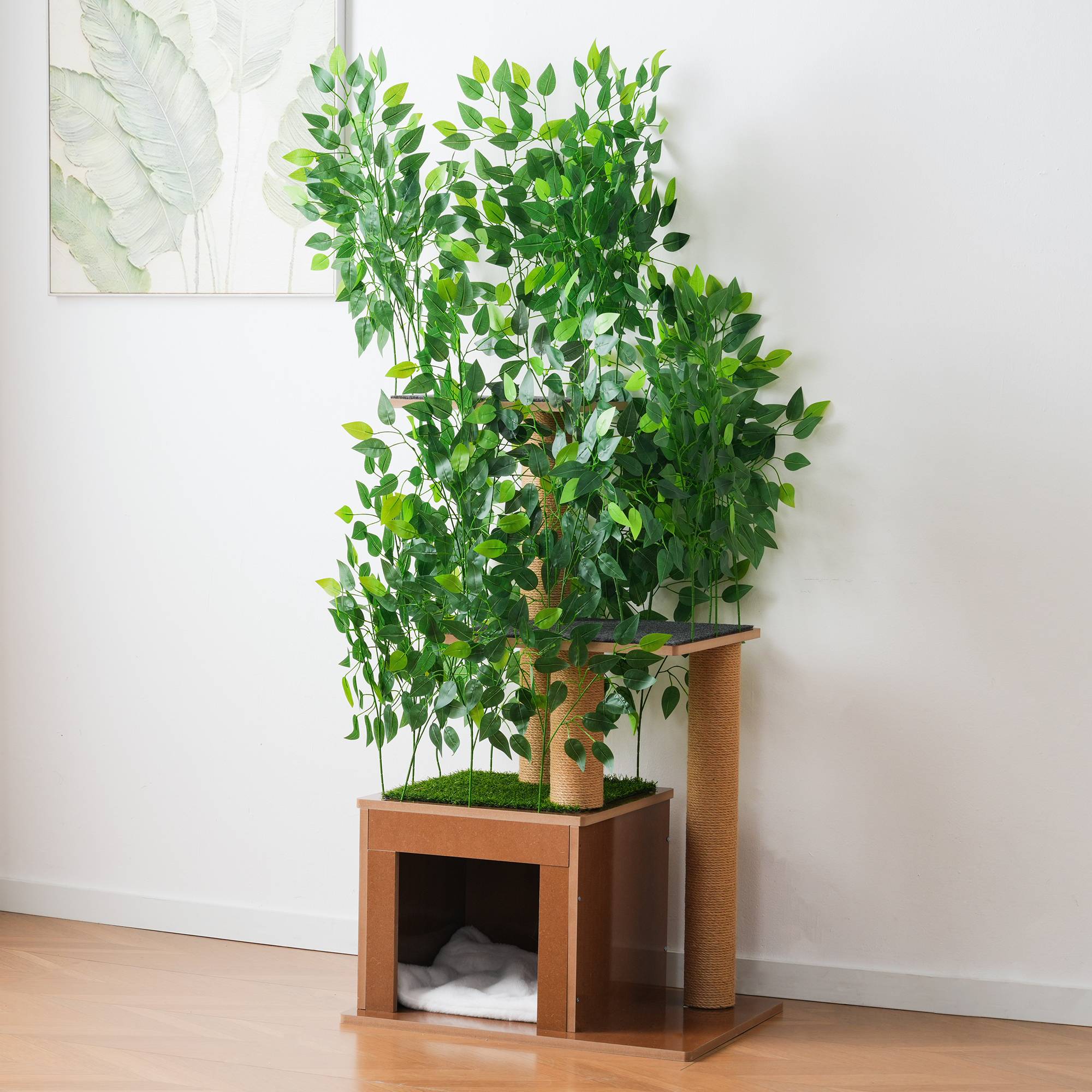 Arbre à chat design arbre en bois MDF pour chats griffoir et cachette 158cm vert - ComfortXL Outdoor Living - Image 10