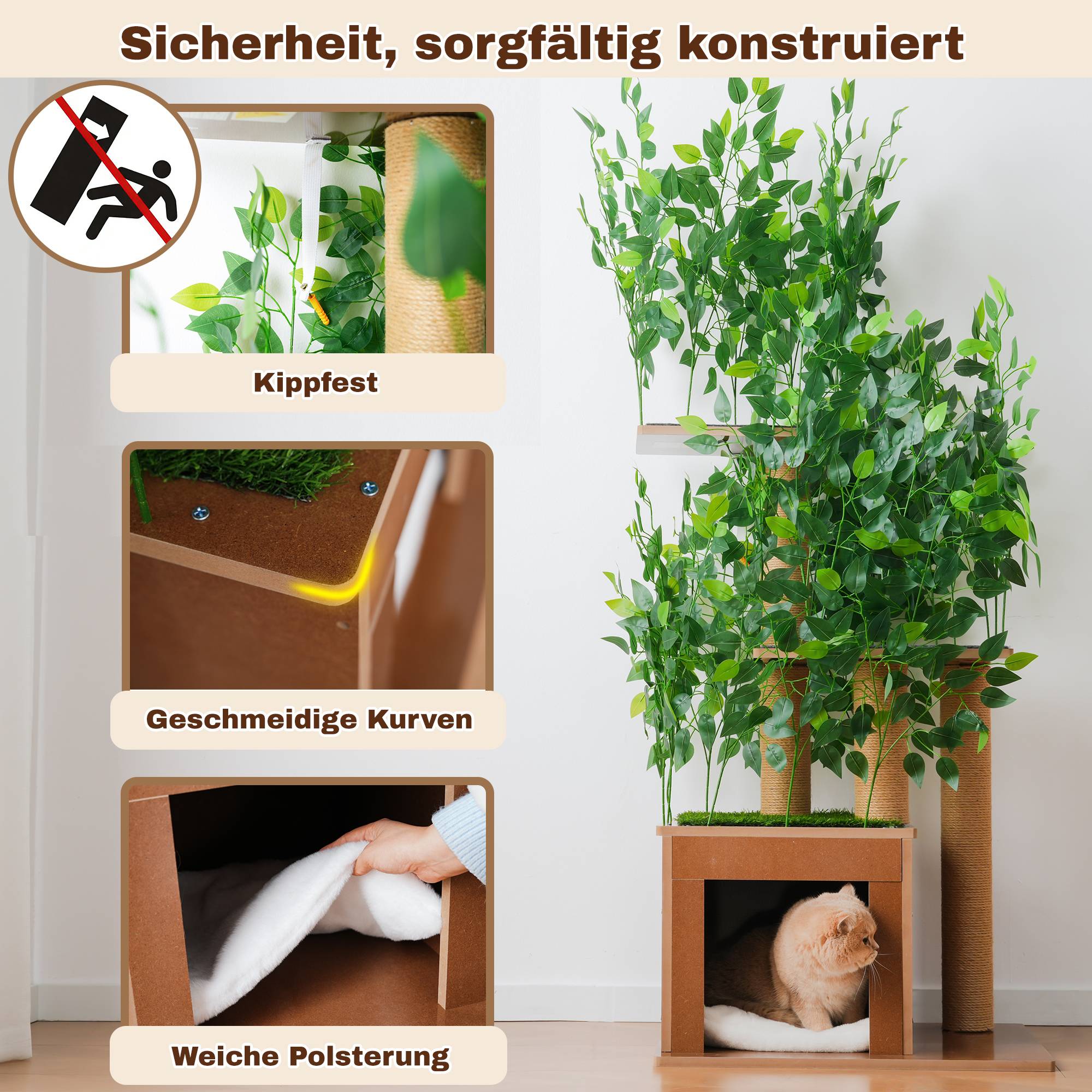 Arbre à chat design arbre en bois MDF pour chats griffoir et cachette 158cm vert - ComfortXL Outdoor Living - Image 4