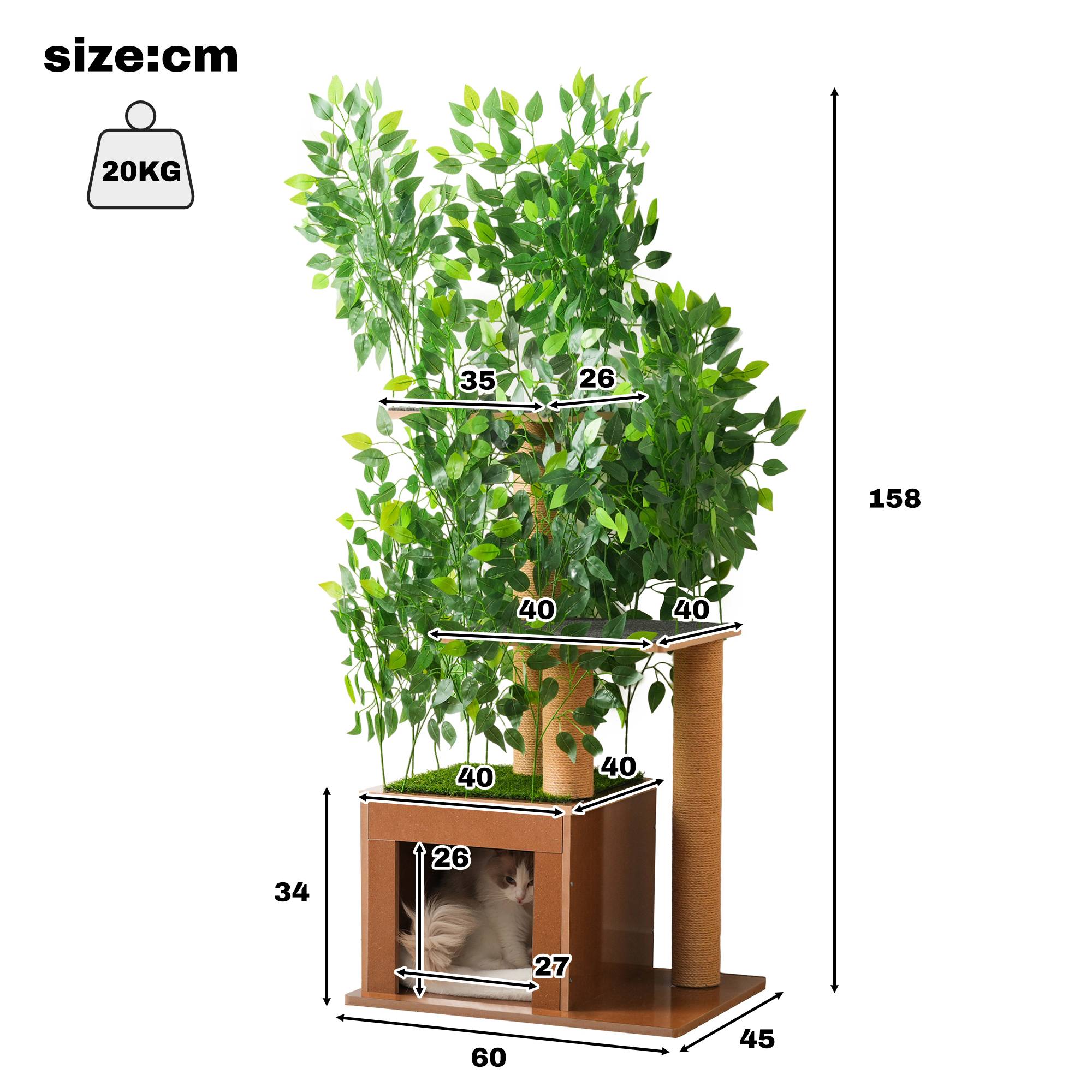 Arbre à chat design arbre en bois MDF pour chats griffoir et cachette 158cm vert - ComfortXL Outdoor Living - Image 3