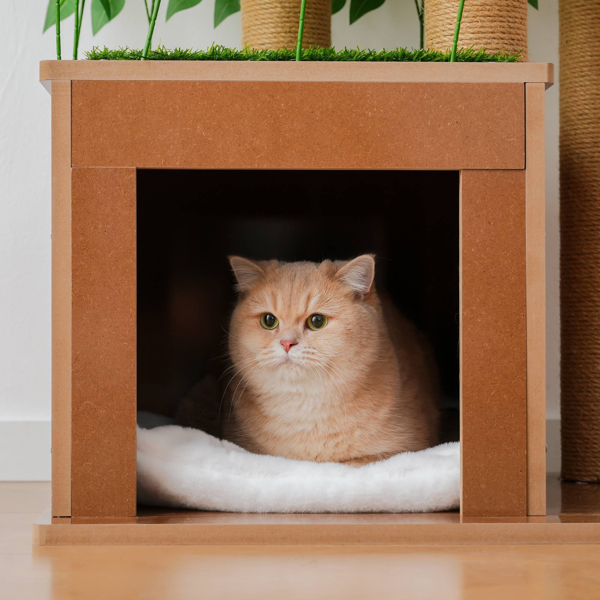 Arbre à chat design arbre en bois MDF pour chats griffoir et cachette 158cm vert - ComfortXL Outdoor Living - Image 7