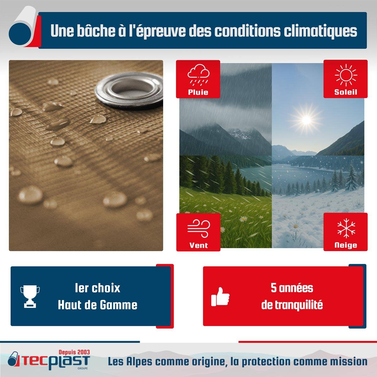 Bâche Toiture 4x6 m LP506TO Beige foncé - Garantie 5 ans - Bâche d'étanchéité en PVC pour Couvreur et Charpentier TECPLAST - Image 4