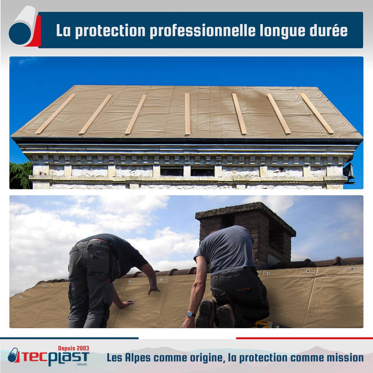 Bâche Toiture 4x6 m LP506TO Beige foncé - Garantie 5 ans - Bâche d'étanchéité en PVC pour Couvreur et Charpentier TECPLAST - Image 2